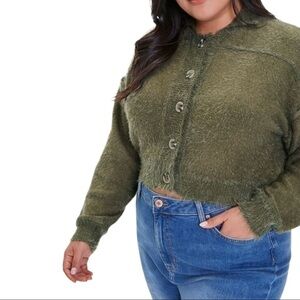 Fuzzy knit cardigan - olive